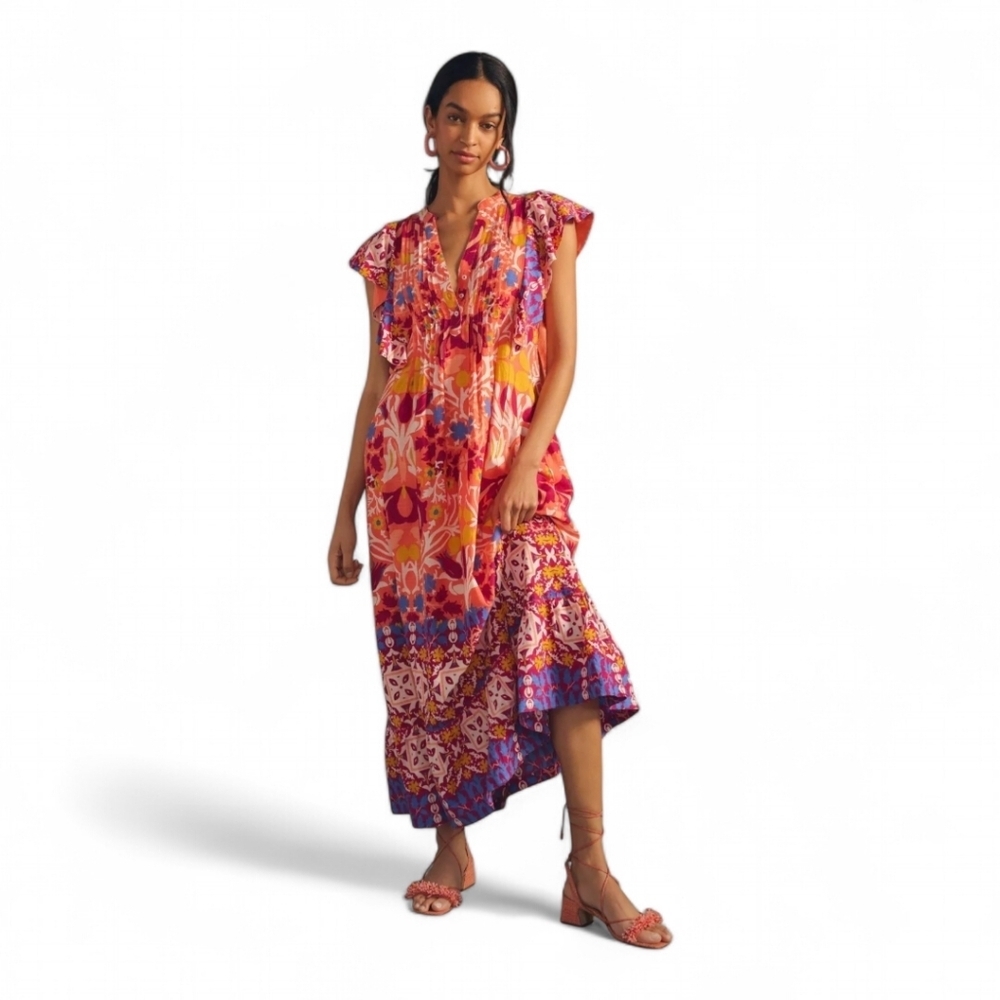 Maeve Pink and Purple Flutter Sleeve Sundress